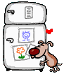dog hugging refrigerator gif